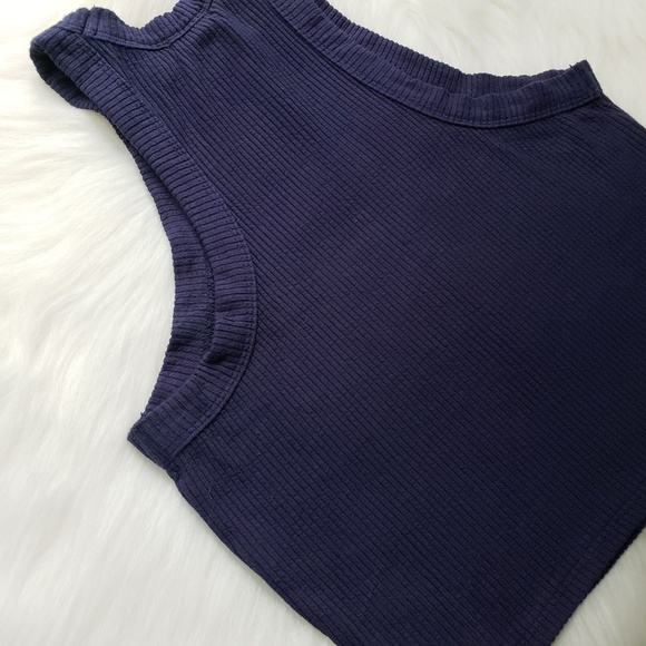 Garage Navy Blue Rib Sport Neck Cropped Tank - Picture 2 of 8